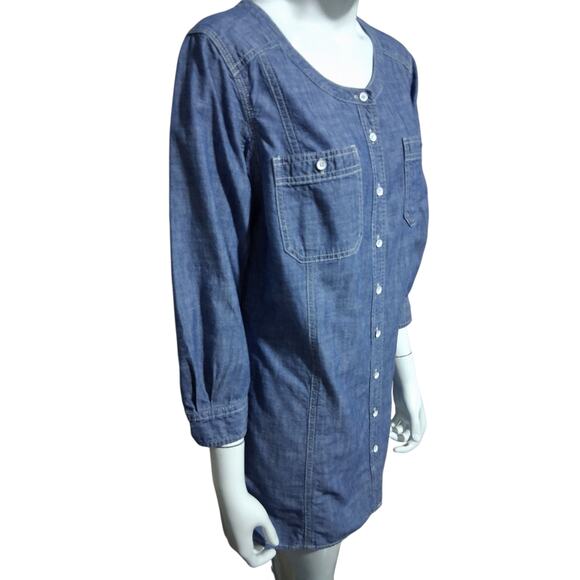 Duluth Trading Womens Sz Medium Blue Free Range Chambray Casual Organic Cotton - Picture 8 of 11
